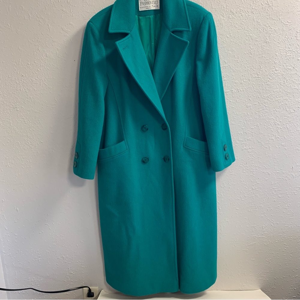 Fashionbilt vintage 100 percent wool aqua coat made in the USA